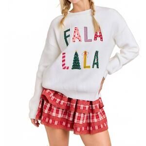 NEW MAINSTRIP fala crewneck sweater in white multi